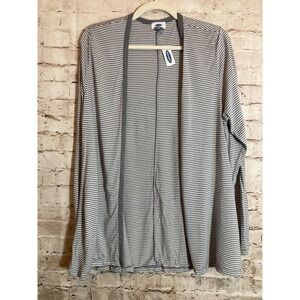 Old Navy Top Womens XL Gray & White Striped Jersey Stretch Open Front Long Line